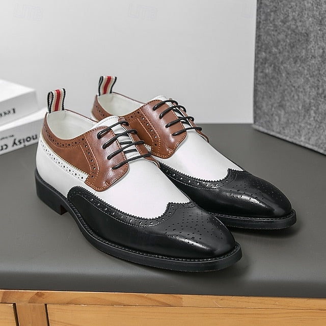 Dress Men's Wingtip White Oxford with Shoes Brown and