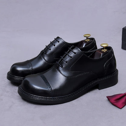 Toe Oxford Genuine Men's First Shoes- Leather Dress Cap