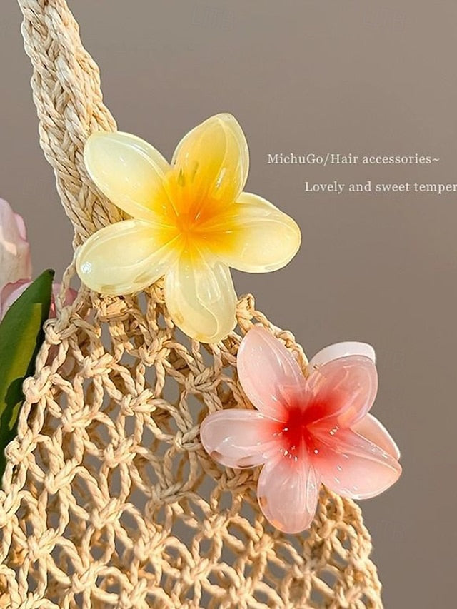 Tropical 6PCS Plumeria Resin Hawaiian Hair – Flower Clips