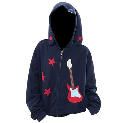 bunny ears hoodie with guitar patch boogzel clothing