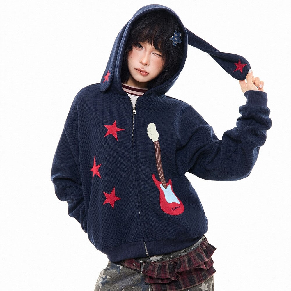 bunny ears hoodie with guitar patch boogzel clothing