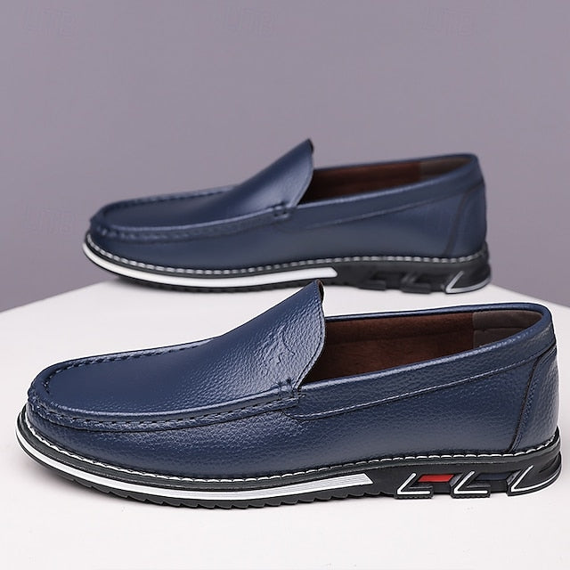 Men's  Blue Faux Leather Slip-On Loafers with Durable Sole