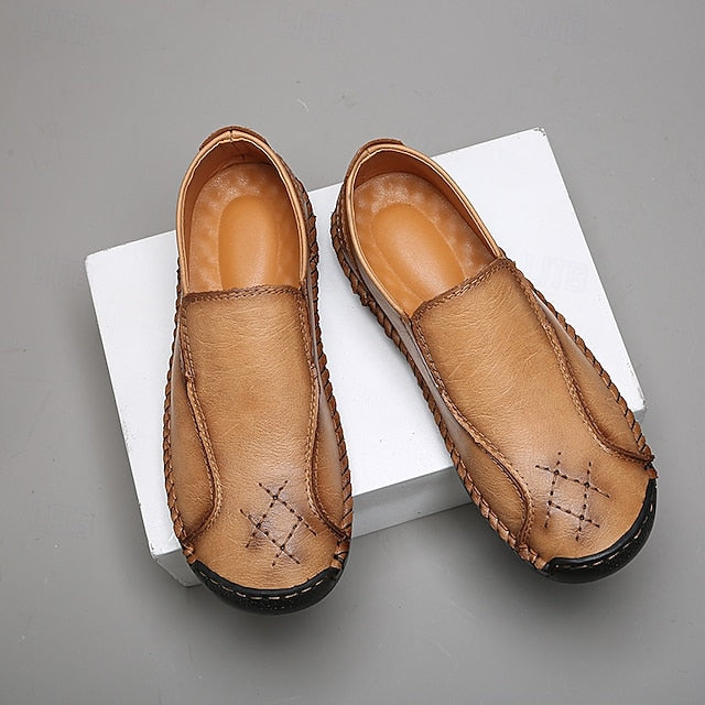 Men's Beige Genuine Faux Leather Moccasins – Handmade