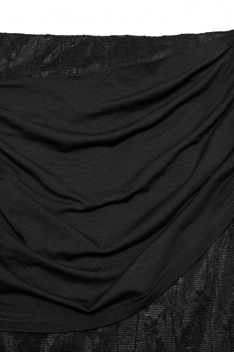 Ruched Mesh Asymmetric Black Fishtail Skirt Punk Women's Style