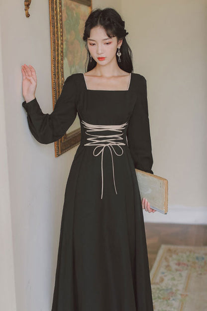 Black Classic OP Dress Lolita European Manor Square Collar - Altfashion Shop