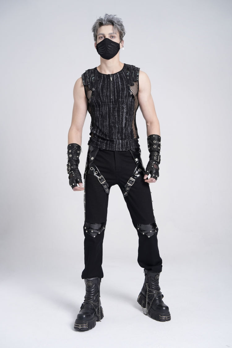 Ribbed Gothic Vest with Mesh and Zippers