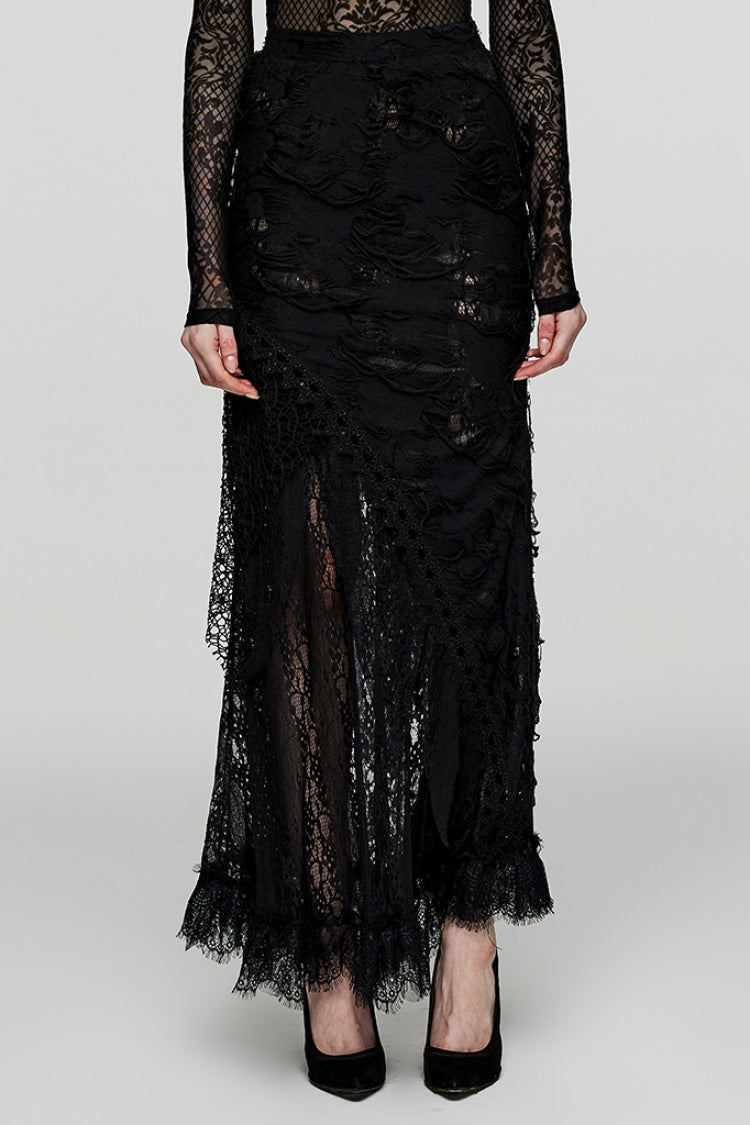 Ripped Gothic Skirt with Lace Accents