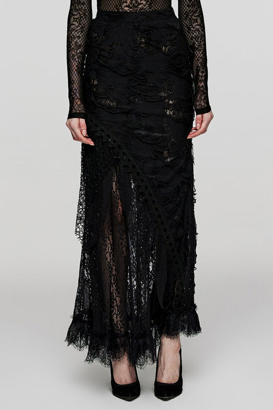 Ripped Gothic Skirt with Lace Accents