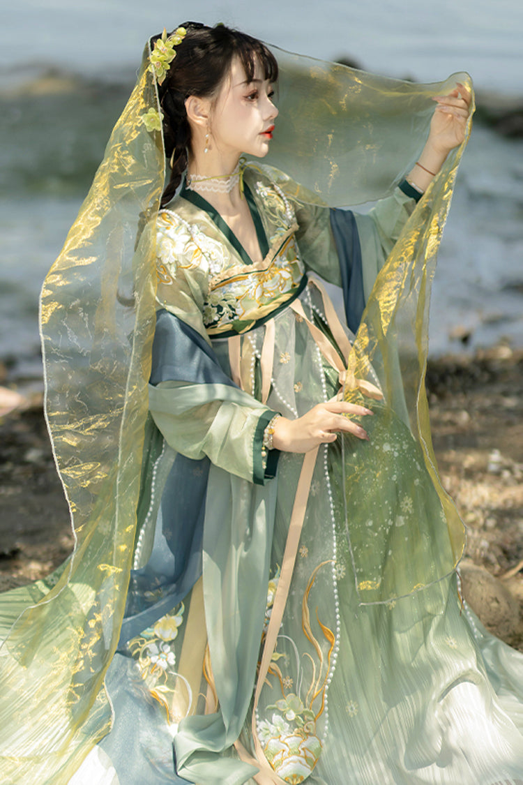 Embroidered High-Waist Hanfu Outfit with Chinese Motifs