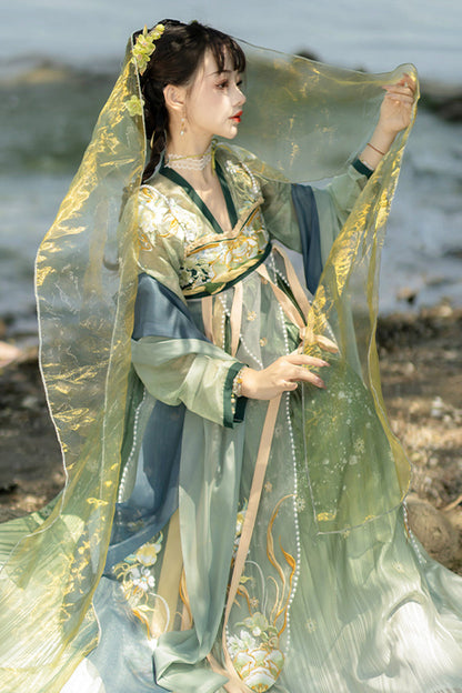 Embroidered High-Waist Hanfu Outfit with Chinese Motifs