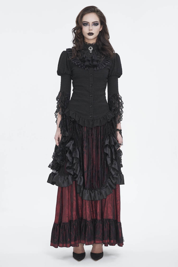 Women's Gothic Blouse with Trumpet Sleeves and Lace