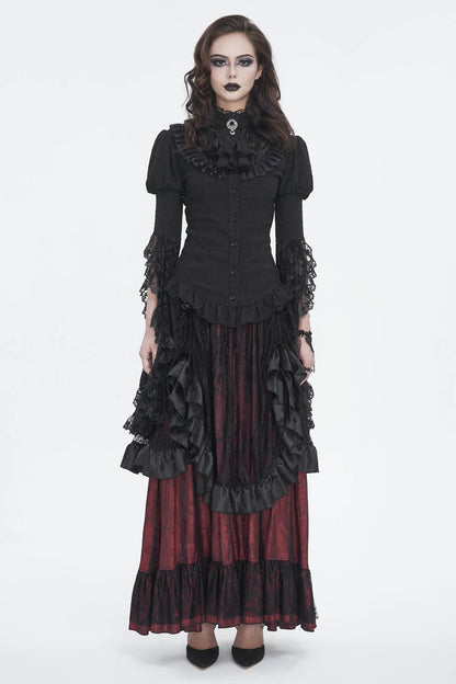 Women's Gothic Blouse with Trumpet Sleeves and Lace
