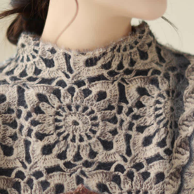 Pull col roulé à imprimé fleuri rétro