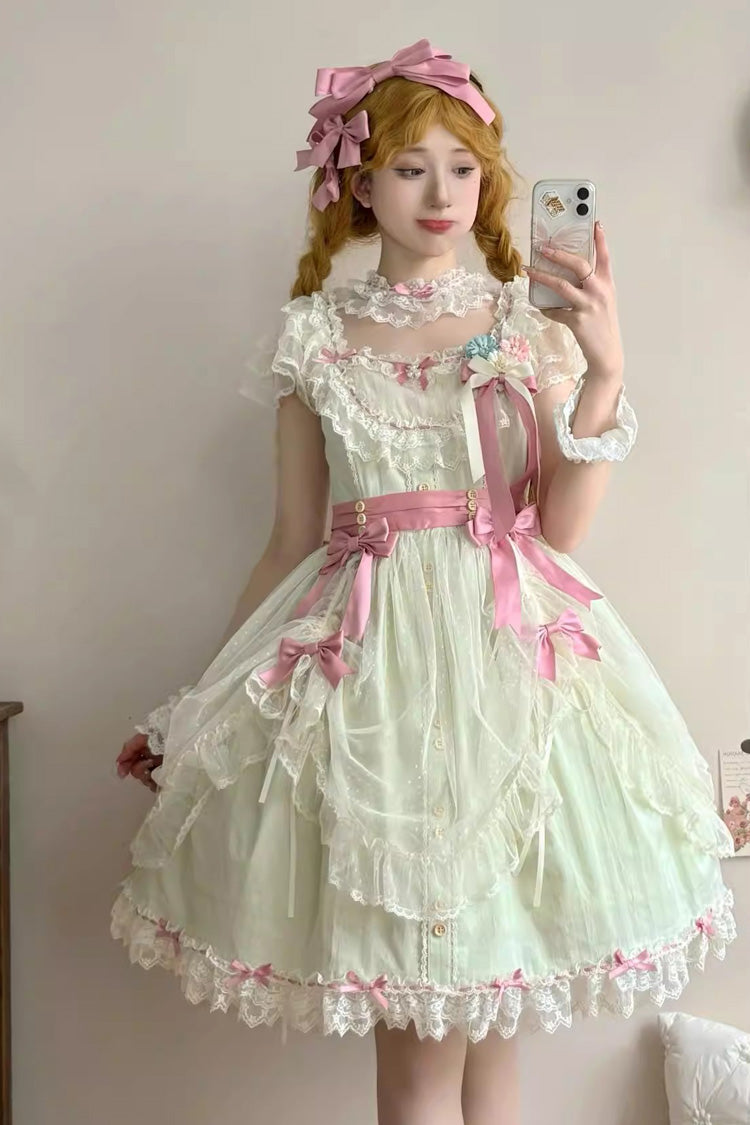Emerald Sakura's Spring Resonance Sleeveless Ruffled Bow Sweet Lolita JSK