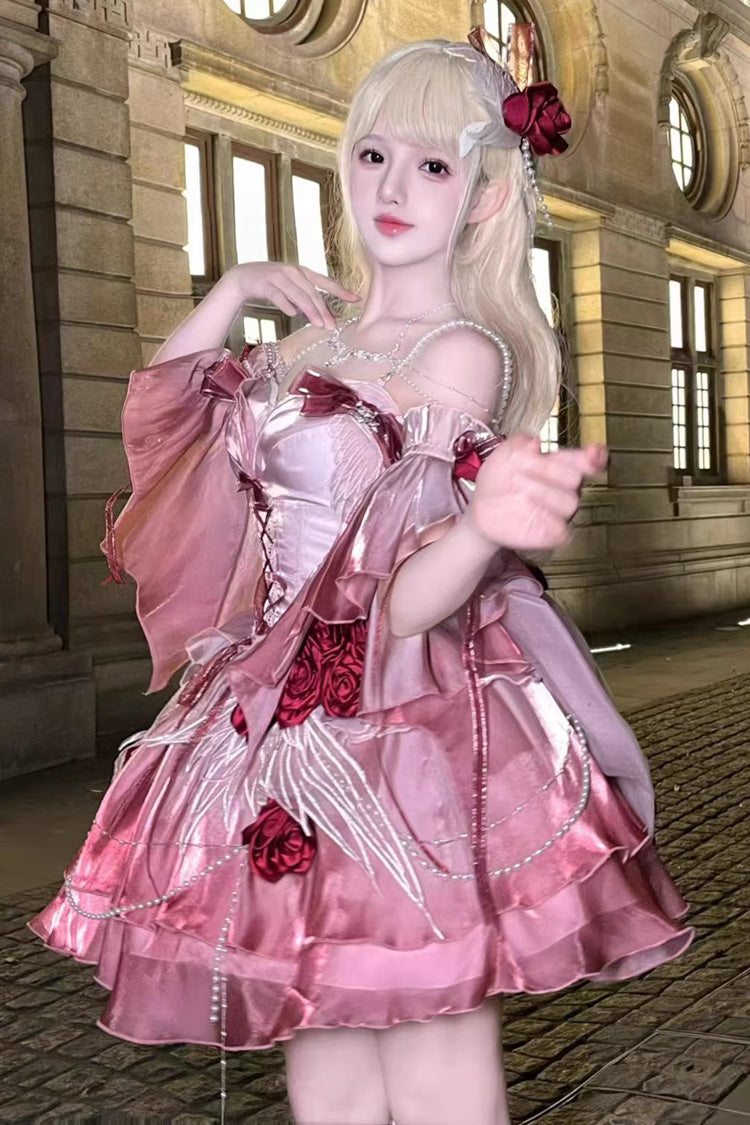 Plum Red Sweet Ballet Lolita Swan Wonderland Embroidery Lace-Up Mini JSK Dress