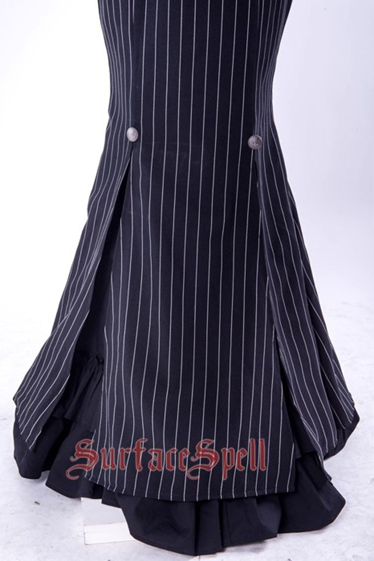 Lorelei Double-Layered Striped Print Ruffle Gothic Elegant Lolita Mermaid Maxi Skirt