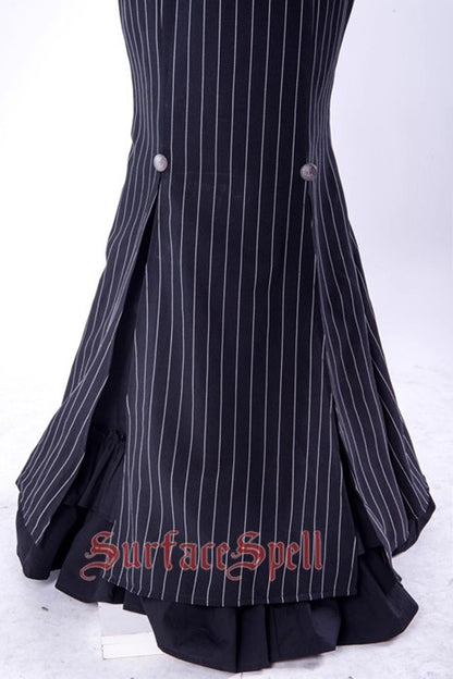 Lorelei Double-Layered Striped Print Ruffle Gothic Elegant Lolita Mermaid Maxi Skirt