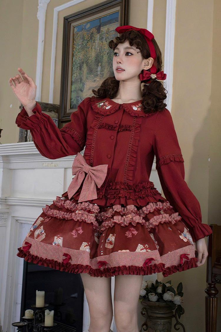Bell Strawberry Farm Print Ruffle Embroidery Sweet Lolita Skirt