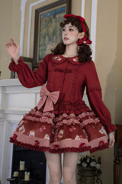 Bell Strawberry Farm Print Ruffle Embroidery Sweet Lolita Skirt