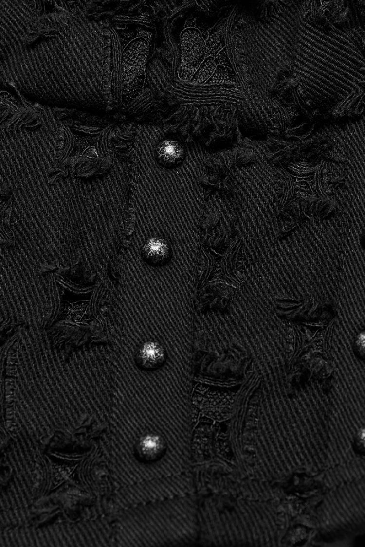 Black Punk Sleeveless Waistcoat with Rivets and Lacing - NoirEdge