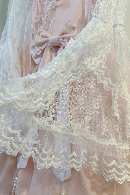 Sweet Sleeveless Ruffle Embroidery Bow Lace Chinese Style JSK Dress
