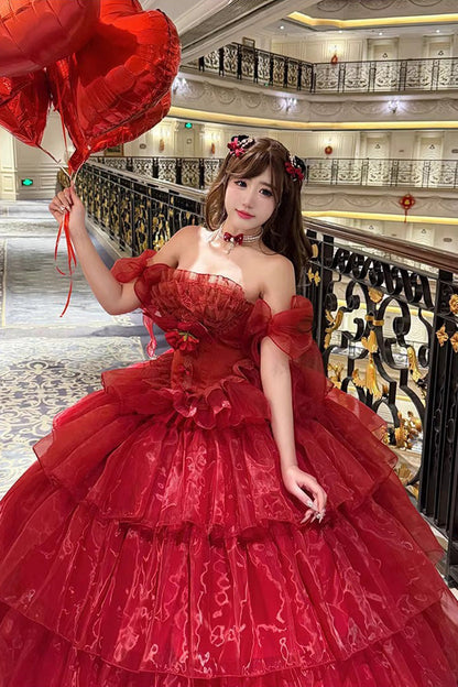 Ruffled Sleeveless Sweet Lolita Dress - Red Mousse Love Song