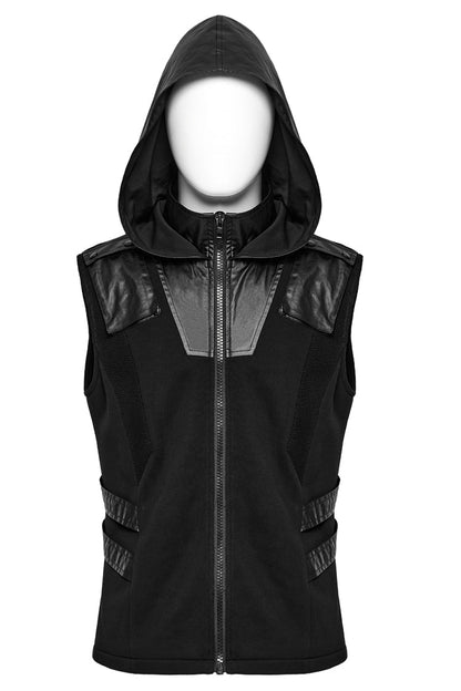 Men's Punk Hooded Vest with Black Stitching