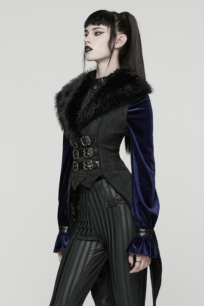 Swallow-Tailed Jacquard Vest with Buckles for Women - NoirEdge