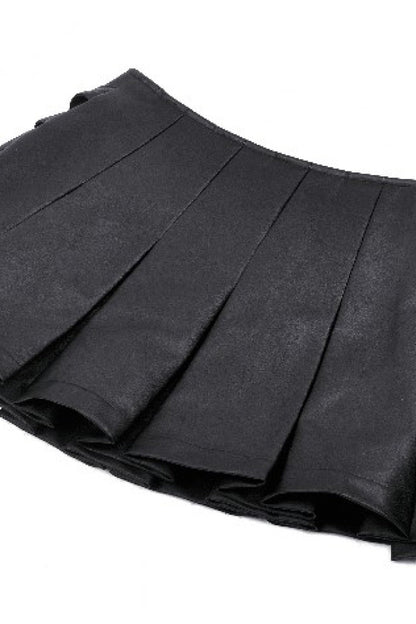 Ebony Buckled PU Mini Skirt with Faux Leather and Pleats - Femme