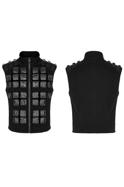 Geometric Patterned Padded Shoulder Webbing Buckle Vest