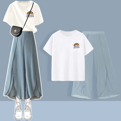 T-Shirt Set Chiffon Split Printed Pants Chic
