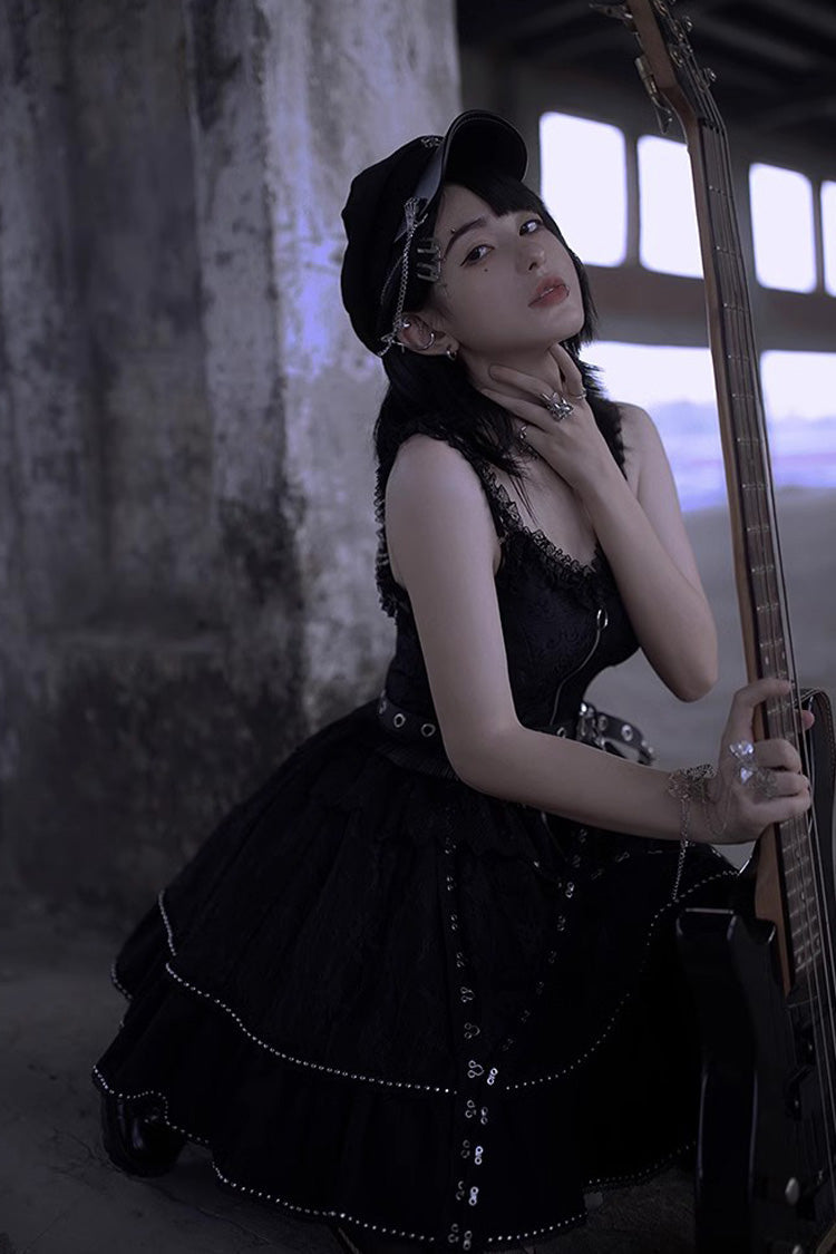 Black Gothic Punk Lolita JSK Dress with Letter Print