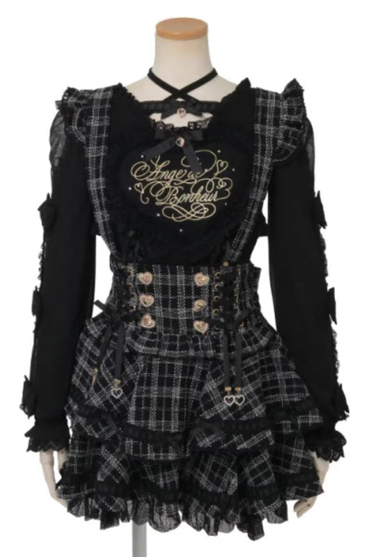 Multi-Layer Printed Ruffled Lace Suspender Skirt Three Colors
