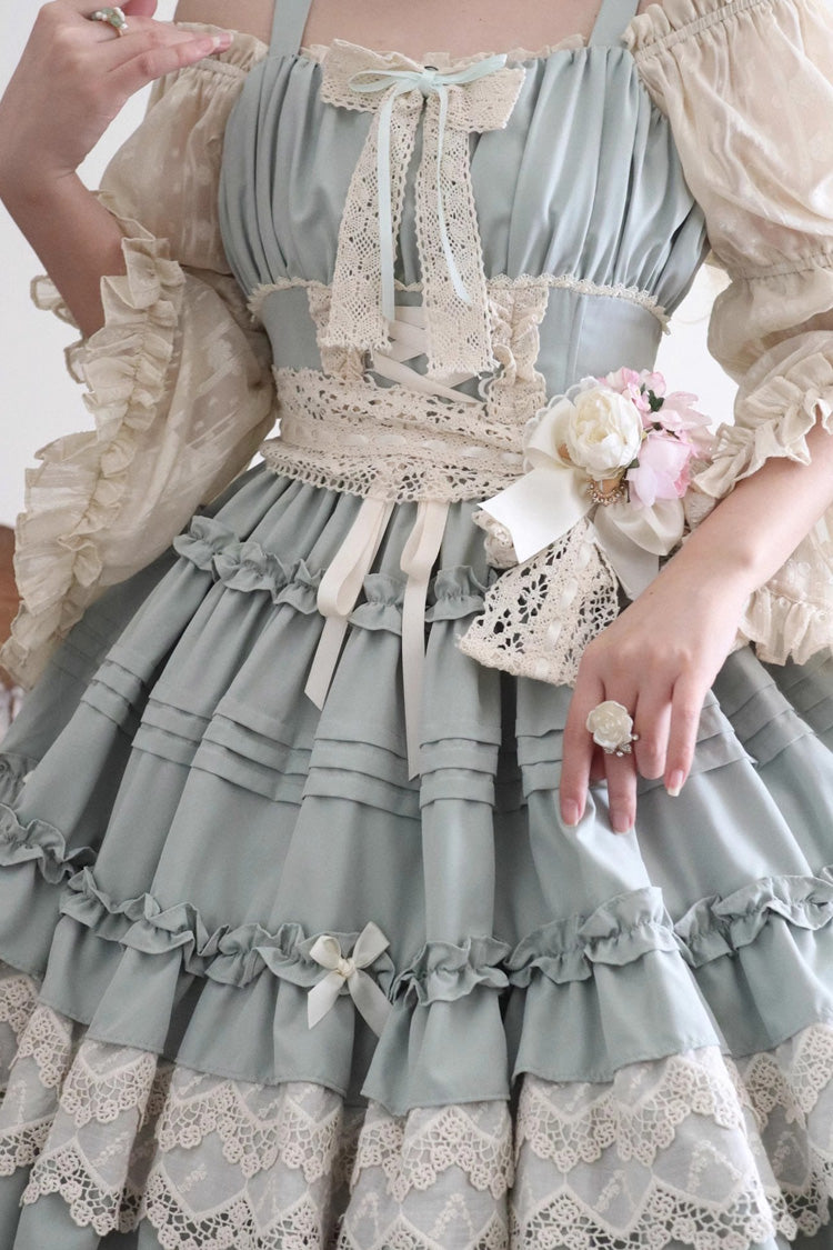 Emerald Off-Shoulder Lace Bowknot Princess Lolita Gown - Vivian