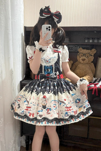 Sleeveless Printed Bowknot Lace Sweet Strap Dress