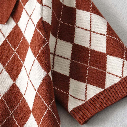 Rhombus Crop Top Set Pattern T-Shirt Pants Denim