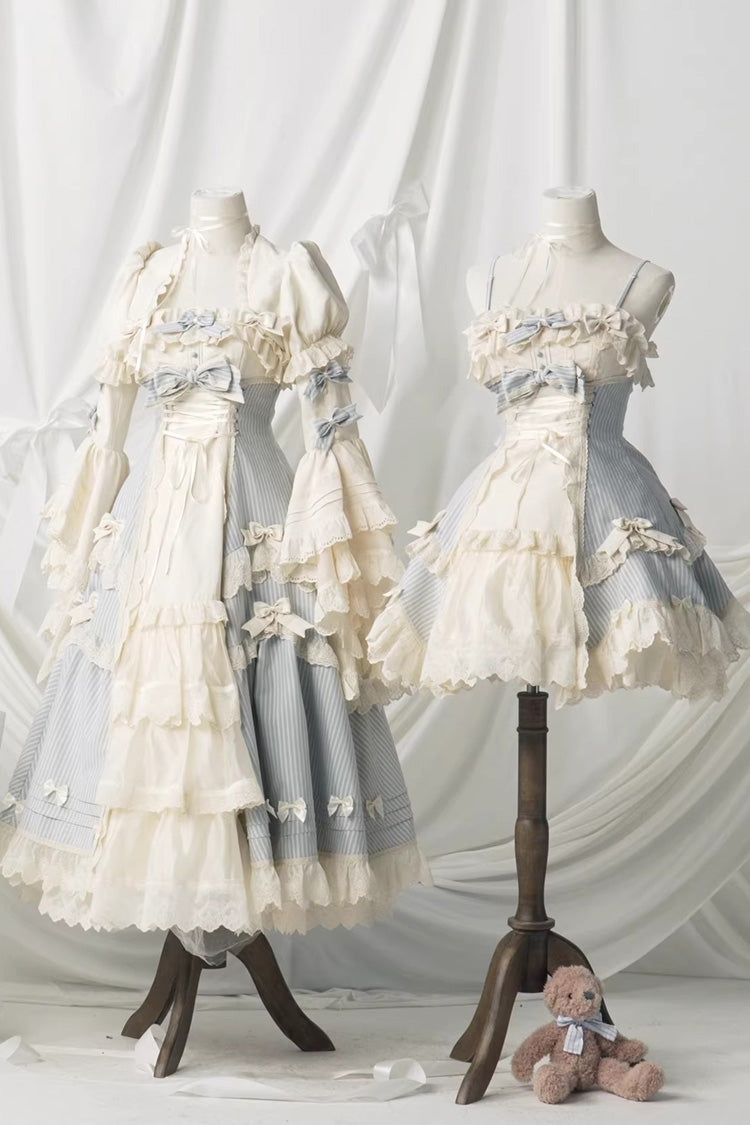 Sleeveless Double Printed Ruffled Open Bow Lace-Up Sweet Lolita JSK Short