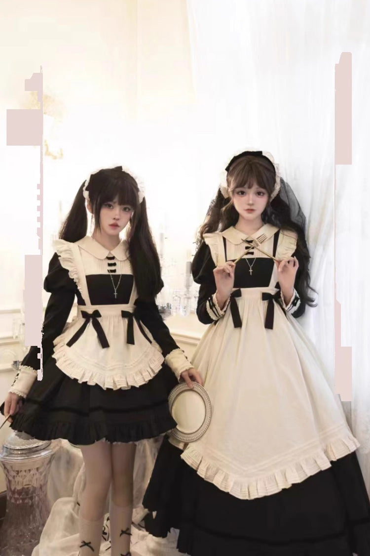 Classic Lolita Dress with Lapel Collar and Ruffle Details