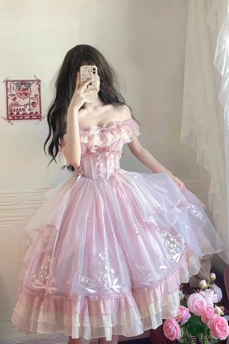 Rose Layered Ruffle Embroidered Bow Princess Lolita Jumper - Love Is Coming