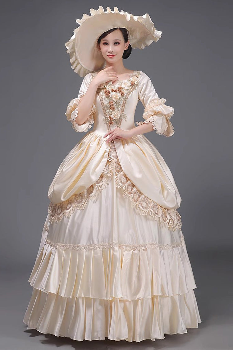 3D Flower Embroidered Cardigan Dress in Champagne