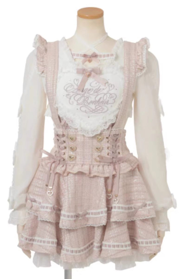 Multi-Layer Printed Ruffled Lace Suspender Skirt Three Colors