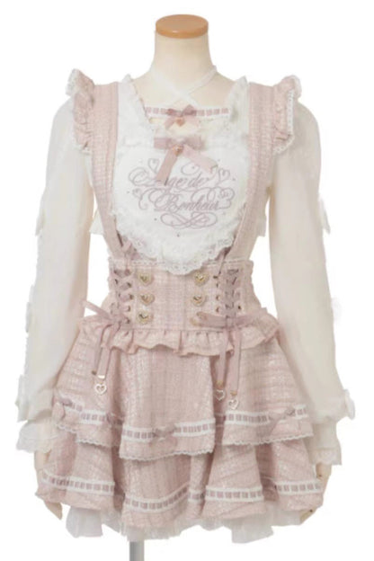 Multi-Layer Printed Ruffled Lace Suspender Skirt Three Colors
