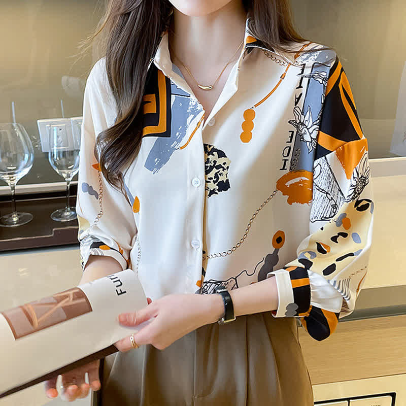 Vintage Print Chiffon Shirt Workwear