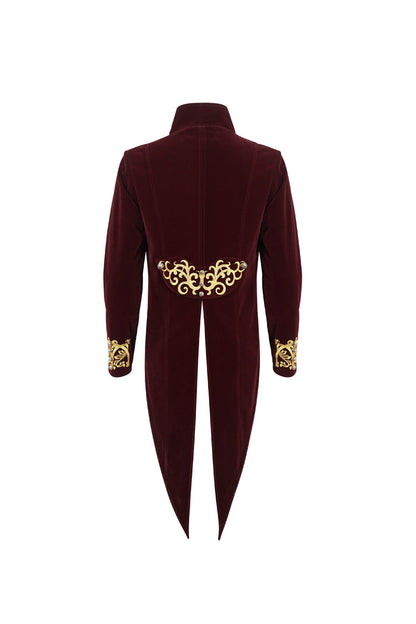 Crimson Totem Embroidered Swallowtail Men's Goth Coat