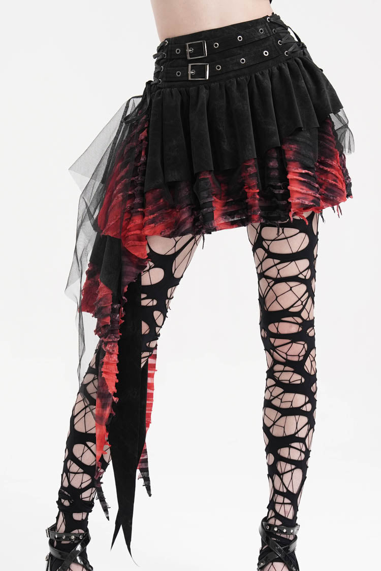 Irregular Mesh Gothic Skirt with Stitching