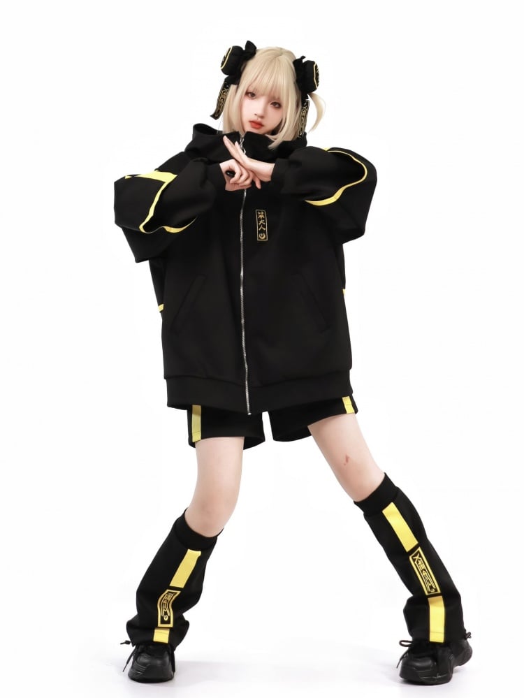 Black and Yellow Luminous Flared Leg Sleeves