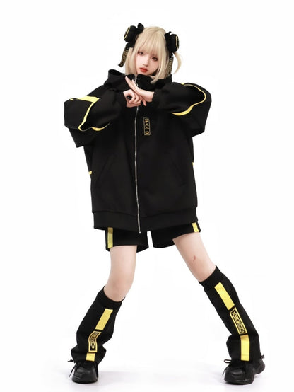 Black and Yellow Luminous Flared Leg Sleeves