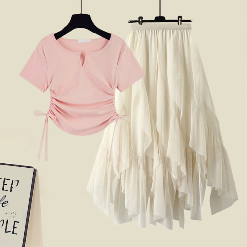 Ruffled Set Up Lace Tiered Skirt Tulle T-Shirt