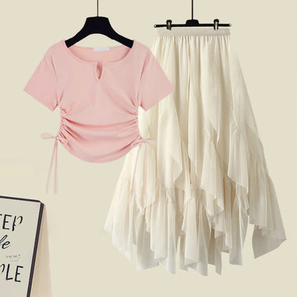 Ruffled Set Up Lace Tiered Skirt Tulle T-Shirt