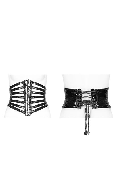 Steampunk Women's Girdle with Faux Leather Strips and Lace-Up Detail